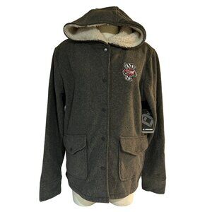 NEW Wisconsin Badgers Gray Fleece Sweatshirt Hoodie Shearling Jacket Women's M
